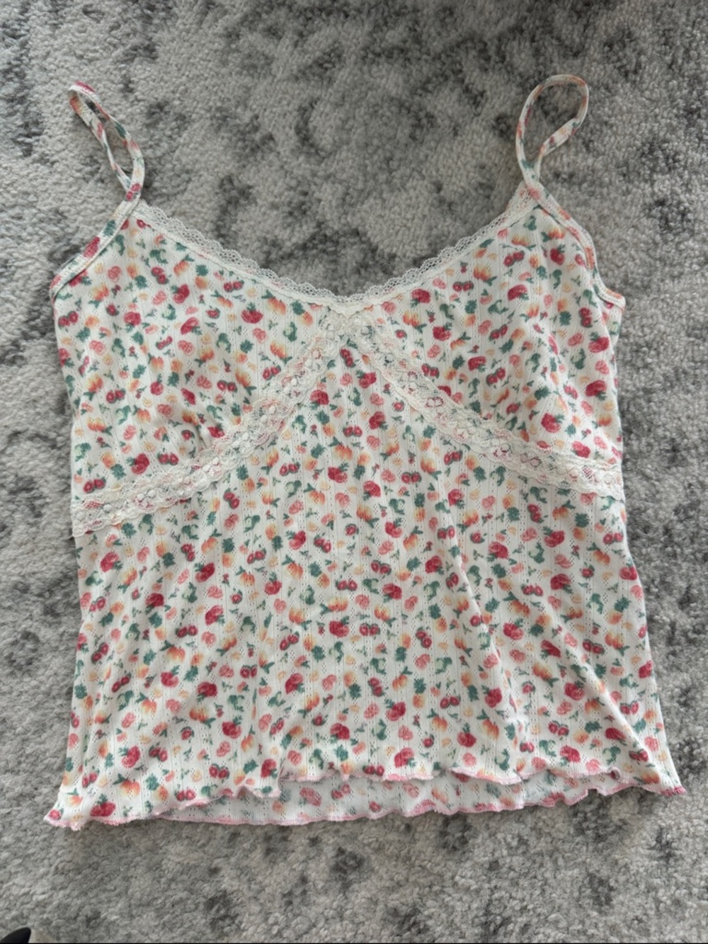 White Floral Lace-Trim Cami Tank Top - PJs